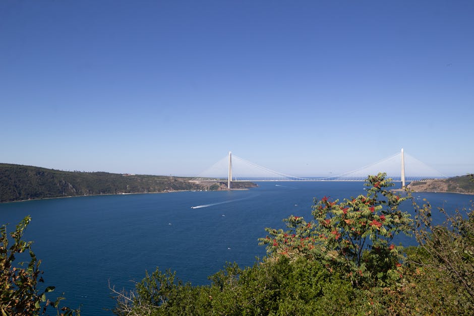 Scenic view of Yavuz Sultan Selim Bridge over the Bosphorus under a clear blue sky